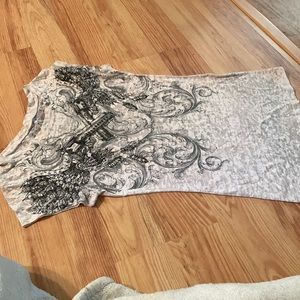 Buckle tshirt. White w see thru cutouts.